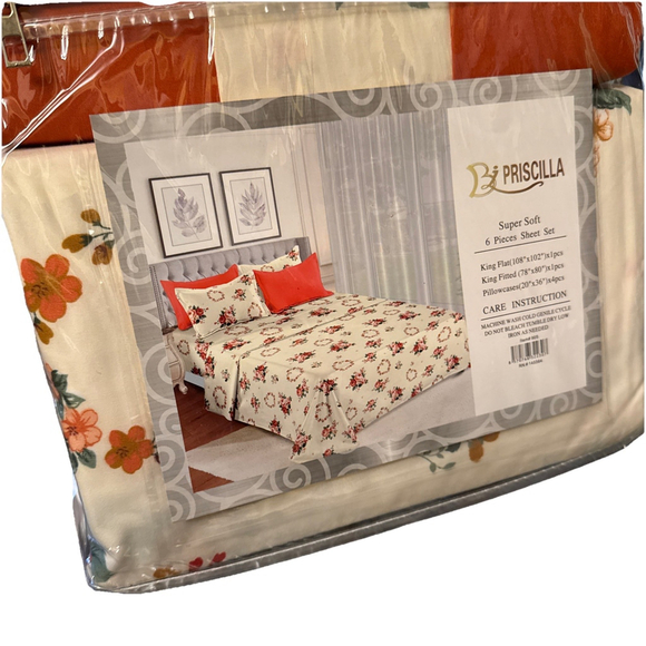 Priscilla Bamboo 2000 Thread CT Super Soft 6 Pieces Sheet Set-King - Picture 11 of 11